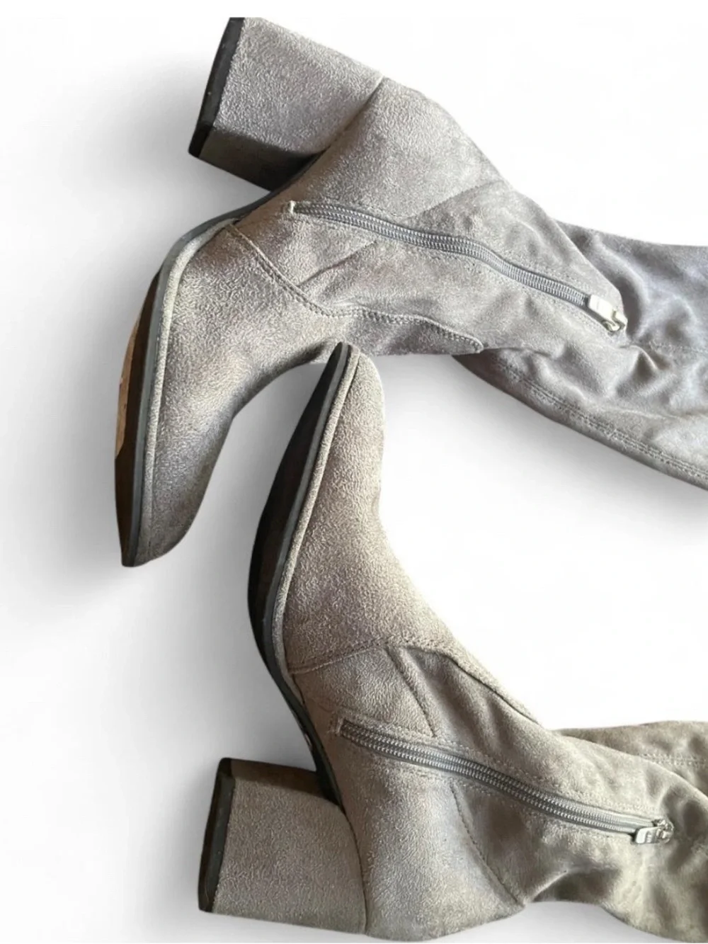 Marc Fisher Over-the-Knee Suede Block Heel Boots - Light Gray